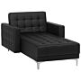 Chaise Lounge Black Faux Leather Tufted Reclining Day Bed Silver Legs Track Arms