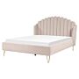 Bed Frame Beige Fabric Upholstery Eu King Size 5ft3 Metal Legs Retro Design Chanell Shell Headboard