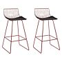 Set Of 2 Bar Chairs Rose Gold Metal Steel With Faux Leather Seat Pad Counter Height Breakfast Bar Chair