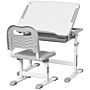 Homcom Kids Desk And Chair Set Height Adjustable Student Writing Desk Children School Study Table With Tiltable Desktop, Grey