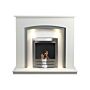 Adam Savanna Fireplace In Pure White & Grey With Downlights & Colorado Bio Ethanol Fire In Brushed Steel, 48 Inch