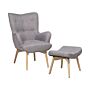 Wingback Chair With Ottoman Light Grey Fabric Buttoned