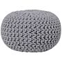 Pouf Ottoman Dark Grey Knitted Cotton Eps Beads Filling Round Small Footstool 40 X 25 Cm