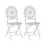 Set Of 2 Garden Bistro Chairs White Iron Foldable Outdoor Distressed Effect Uv Rust Resistance French