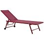 Garden Sun Lounger Red Synthetic Seat Aluminium Frame 198 X 61 Cm Adjustable Reclining Backrest With Castors Patio