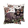 Set Of 2 Scatter Cushions Multicolour Cotton Wool 50 X 50 Cm Cat Motif Handmade Embroidered Removable Cover With Filling