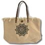 Natural Tote Bag Leather Handle - Flower Of Life