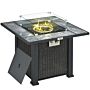 Outsunny Outdoor Pe Rattan Gas Fire Pit Table, Patio Square Propane Heater With Marble Desktop, Rain Cover, Glass Windscreen, And Glass Stones Black