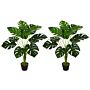 Homcom 2 Pack Decorative Artificial Monstera Plants In Pot Fake Plants For Home Decor, 85cm, Green