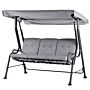 Outsunny 3 Seater Outdoor Garden Swing Chairs Thick Padded Seat Hammock Canopy Porch Patio Bench Bed - Grey