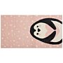 Area Rug Pink Cotton Polyester 80 X 150 Cm Pinguin Print Low Pile Runner For Children Playroom