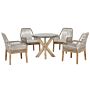 Outdoor Dining Set Grey Light Wood Fibre Cement For 4 People Round Table With Beige Chairs