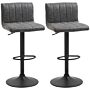 Homcom Set Of 2 Adjustable Height Bar Chairs With Footrest, Bar Stools Set Of 2 For Home Dining Areas, Pu Leather, Gas Lift, Grey