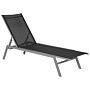 Sun Lounger Black And Silver Steel Frame Adjustable Backrest Uv Resistant Beliani