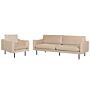 Living Room Set Beige Velvet Fabric Black Legs Corner Sofa 3 Seater Armchair