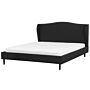 Bed Frame Black Fabric Upholstery Dark Wood Legs Super King Size 6ft