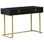 Console Table Black 2 Drawers With Ring Pull Handles Gold Metal Base Home Office Desk Living Room Accent Table