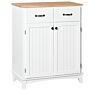 Homcom Modern Organising Kitchen Cupboard, Wooden Storage Cabinet, Tableware Organizer With 2 Drawers For Living & Dining Pantry Room, White