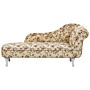 Chaise Lounge Beige Multicolour Right Hand Polyester Fabric Buttoned Nailheads Flower Pattern Beliani