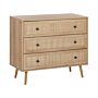 Rattan 3 Drawer Chest Wicker Front 90 X 79 Cm Light Wood Pine Legs Ponca