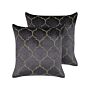 Set Of 2 Decorative Cushions Grey Quatrefoil Pattern 45 X 45 Cm Foil Print Moroccan Clover Glamour Beliani