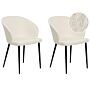 Set Of 2 Dining Chairs Off-white Boucle Upholstered Black Legs Retro Style Living Space Furniture