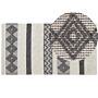 Area Rug Beige And Grey Wool Polyester 80 X 150 Cm Hand Woven Geometric Pattern