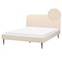 Bed Beige Boucle Upholstery Eu King Size 5ft3 Headboard Slatted Base Frame Black Legs