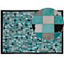 Area Rug Carpet Turquoise And Grey Leather Chequered 160 X 230 Cm