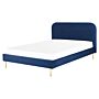 Bed Navy Blue Velvet Upholstery Eu King Size Golden Legs Headboard Slatted Frame 5.3 Ft