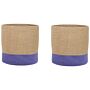 Set Of 2 Storage Baskets Cotton Beige And Violet Braided Laundry Hamper Fabric Bin