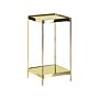 Side Table Gold Tempered Glass Top Metal Legs With Shelf Shiny