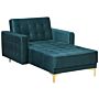 Chaise Lounge Teal Velvet Tufted Fabric Reclining Day Bed Gold Legs Track Arms