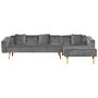 Corner Sofa Bed With 3 Pillows Grey Velvet Upholstery Light Wood Legs Reclining Left Hand Chaise Longue 4 Seater