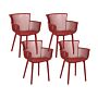 Set Of 4 Dining Chairs Red Plastic Garden With Armrests