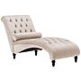 Chaise Lounge Beige Velvet Chesterfield Buttoned Chaise Wooden Legs