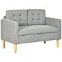 Homcom Modern 2 Seater Sofa With Hidden Storage, 117cm Tufted Cotton Couch, Compact Loveseat Sofa With Wood Legs, Light Grey