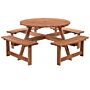 Outsunny 8 Seater Round Wooden Pub Bench Picnic Table Furniture Set For Outdoor Garden Or Patio