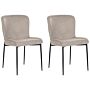 Set Of 2 Chairs Taupe Beige Polyester Knitted Texture Metal Legs