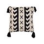 Scatter Cushion Beige And Black Cotton 45 X 45 Cm Geometric Pattern Tassels Handwoven Removable Covers