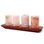 Set Of 4 Himalayan Salt Shot Glasses & Wood Serving Stand