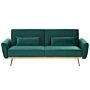 Sofa Bed Green Velvet 3 Seater Metal Legs Additional Cushions