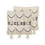 Set Of 2 Decorative Cushions Beige Cotton 45 X 45 Cm With Tassels Boho Decor