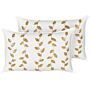 Set Of 2 Scatter Cushions White And Gold Cotton 30 X 50 Cm Rectangular Handmade Throw Pillow Embroidered Leaves Pattern Flower Motif Removable Cover