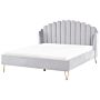 Bed Frame Grey Velvet Upholstery Eu Super King Size 6ft Metal Legs Retro Design Chanell Shell Headboard