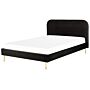 Bed Black Velvet Upholstery Eu Super King Size Golden Legs Headboard Slatted Frame 6 Ft