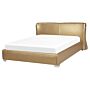 Eu King Size Panel Bed 5ft3 Gold Leather Slatted Frame