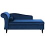 Chaise Lounge Blue Velvet Upholstery With Storage Left Hand With Bolster