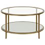 Coffee Table Gold Tempered Glass Iron Ø 70 Cm With Shelf Round