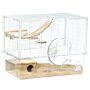 Pawhut Hamster Cage, Gerbilarium Cage, Wooden Ramp, Exercise Wheel, Food Bowl, Natural Tone And White